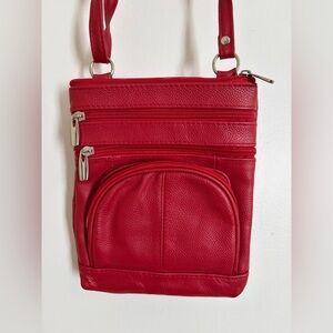 Red Crossbody Leather Handbag - Compact Everyday Bag